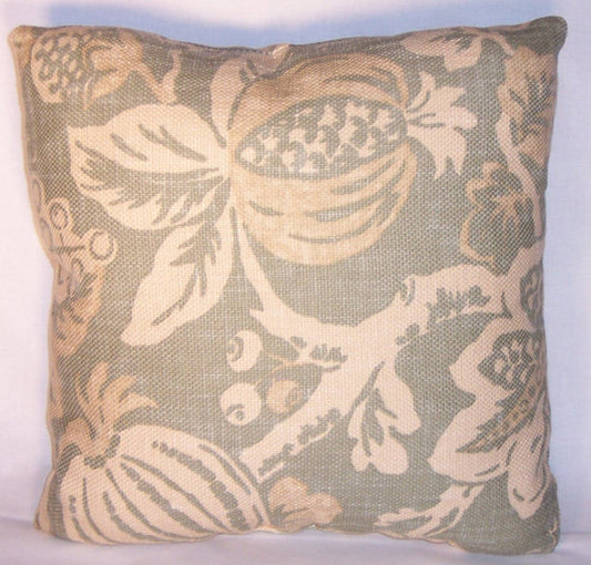 dusty aqua floral and fruit pillow