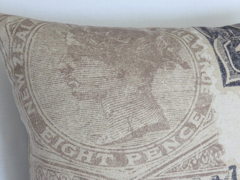Indigo Stamp Pillow Cover, Philatelist, Collector Gift