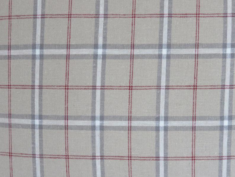 classic tan plaid pillow with red, cream, grey