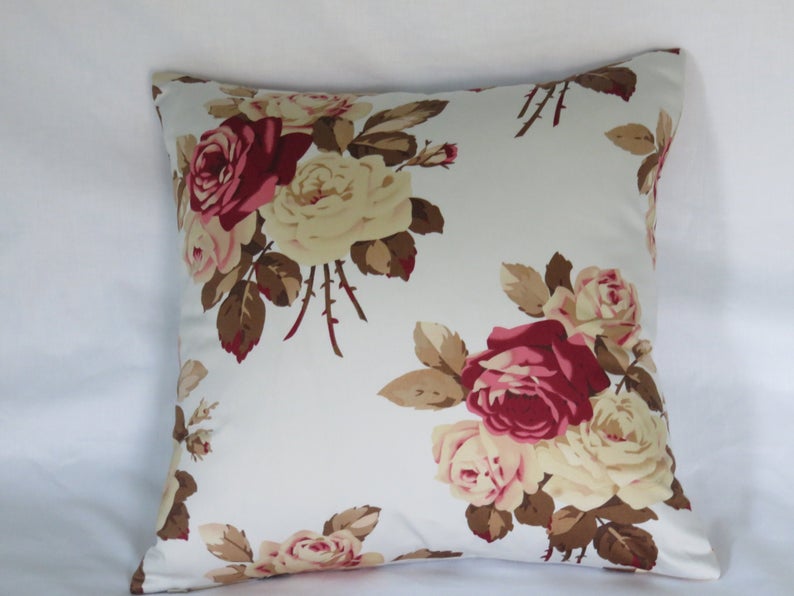 pale blue pillow cover with roses, tanya whelan print