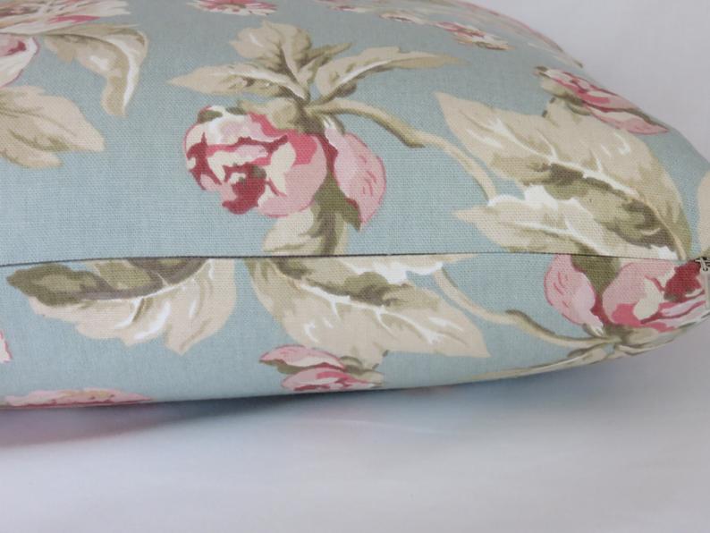 Blue and Pink Floral Pillow Cover, Waverly Fleuretta in Mist