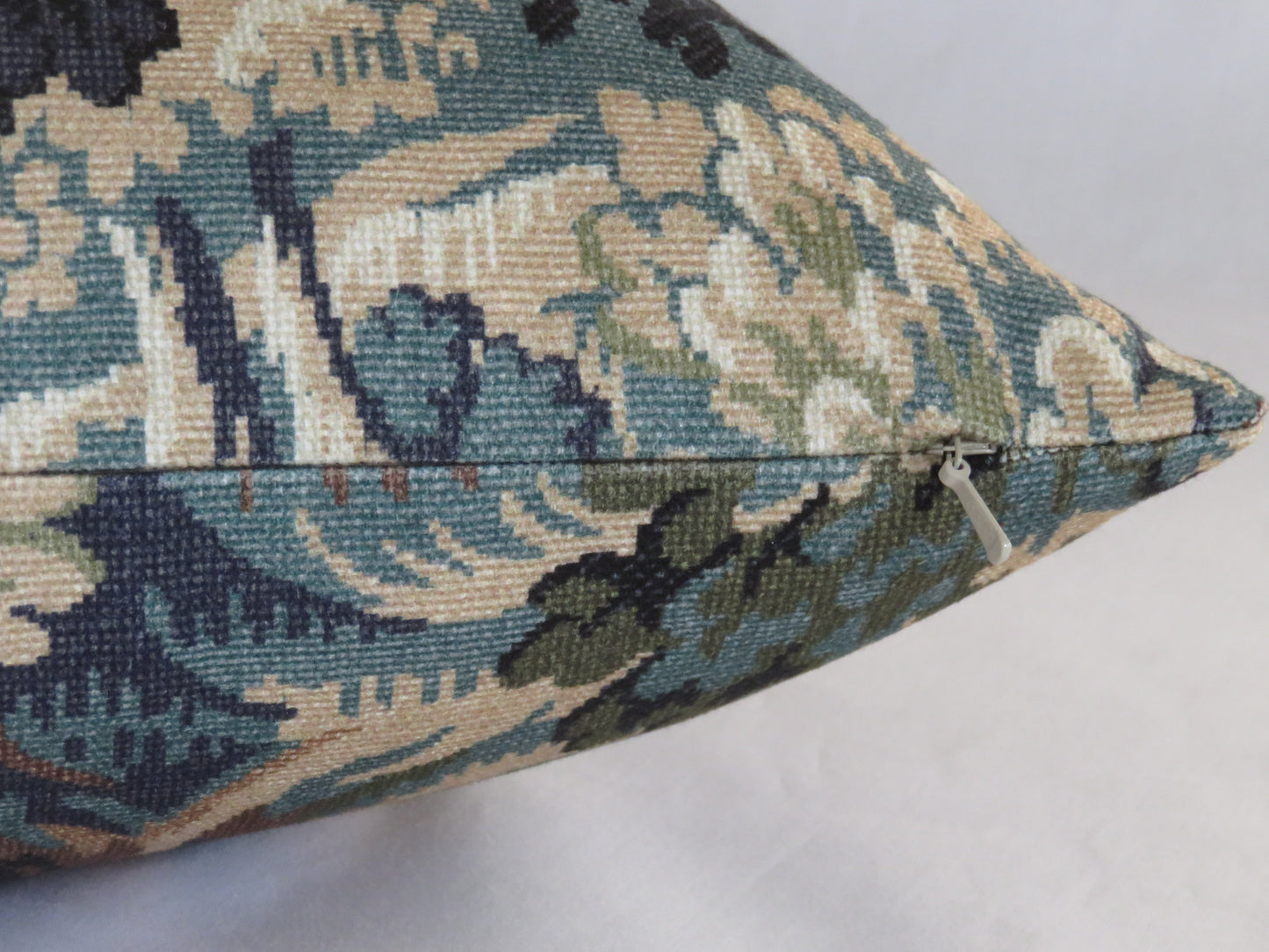 trees and leaves print pillow cover green blue brown tones