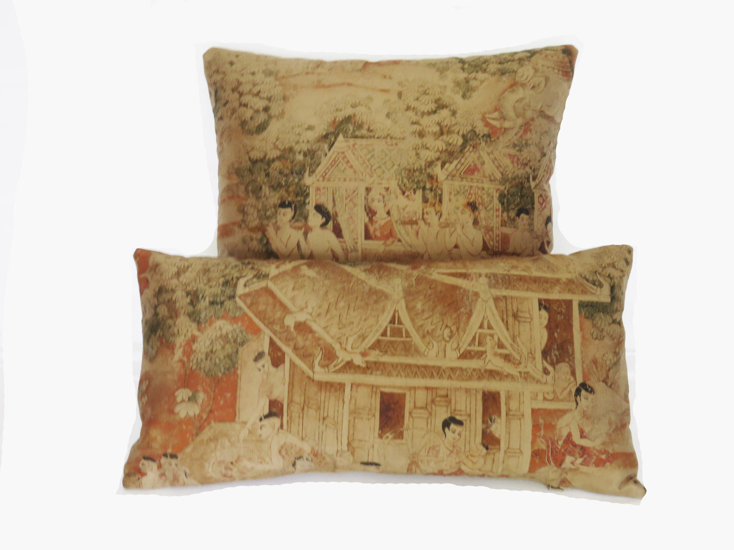 Thai Pictorial Pillow Cover - Jim Thompson Fabric,  Jim's Dream in Gold, 10x20" Elephant (H)
