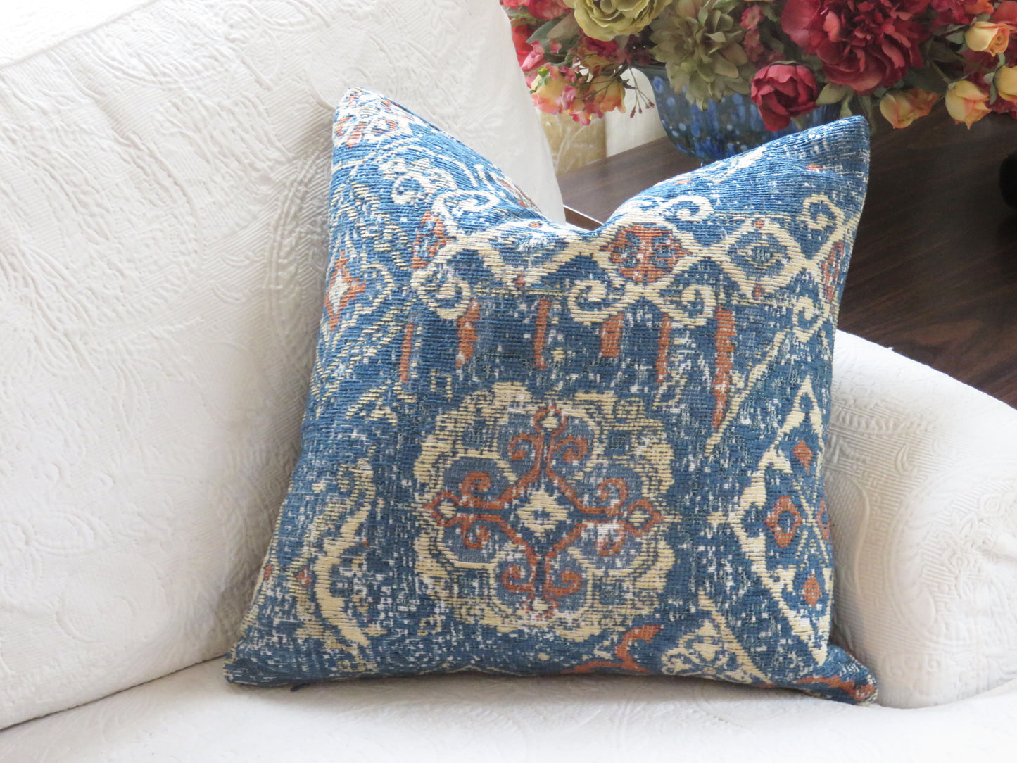 blue orange kilim style pillow cover