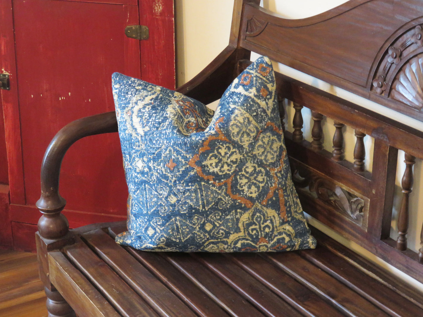 blue orange kilim style pillow cover