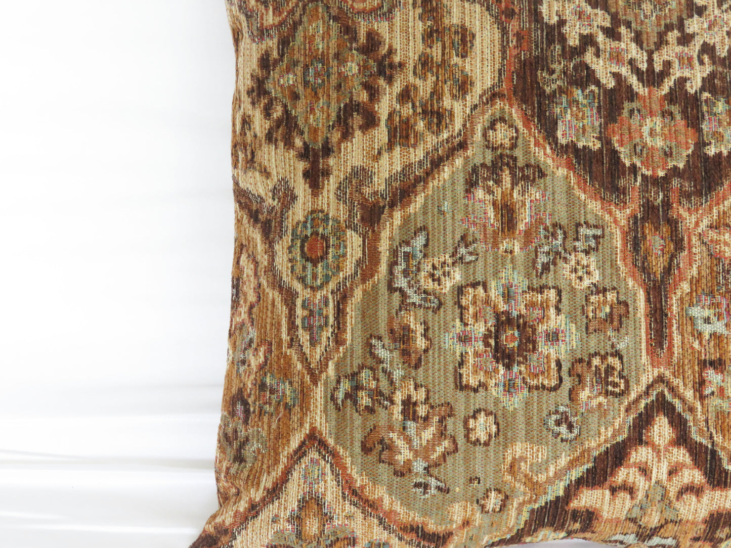 Rust, Brown, & Teal Kilim Motif Pillow Cover, Chenille Southwest Style