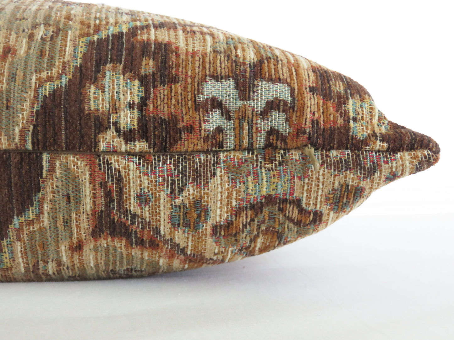 Rust, Brown, & Teal Kilim Motif Pillow Cover, Chenille Southwest Style