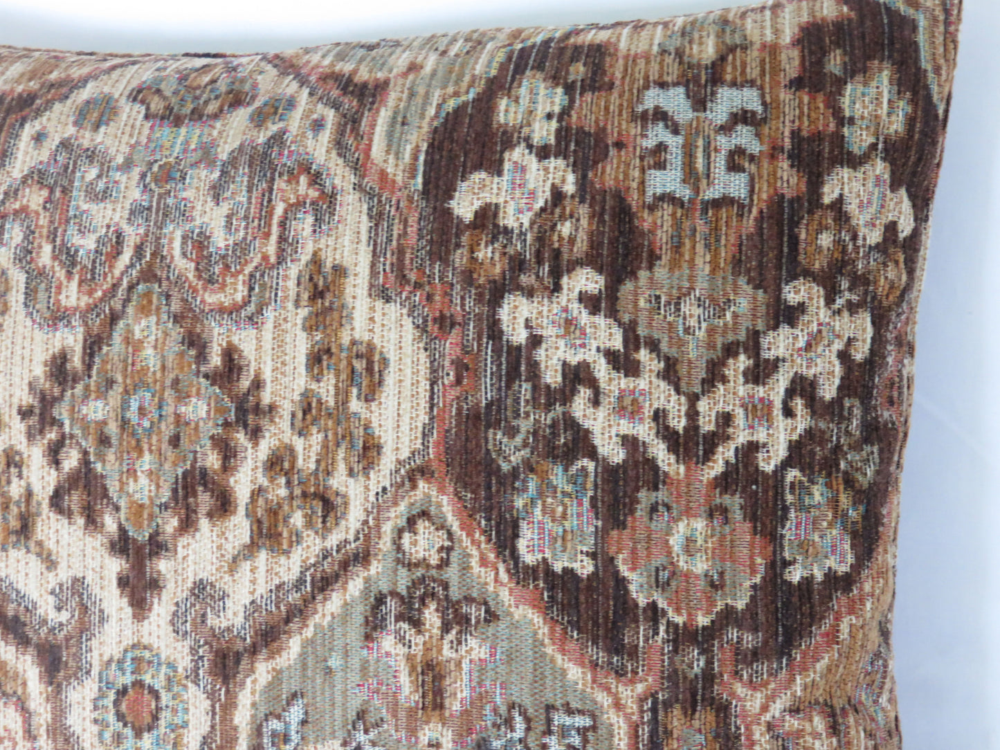 Rust, Brown, & Teal Kilim Motif Pillow Cover, Chenille Southwest Style