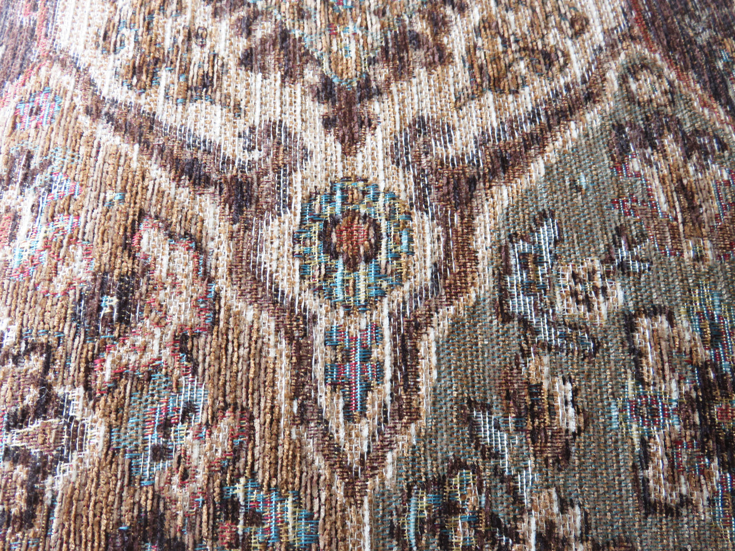 Rust, Brown, & Teal Kilim Motif Pillow Cover, Chenille Southwest Style