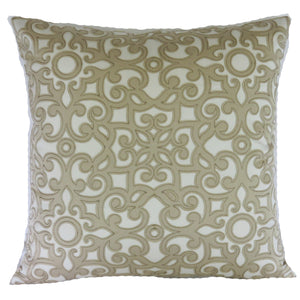 tan white applique medallion pillow cover