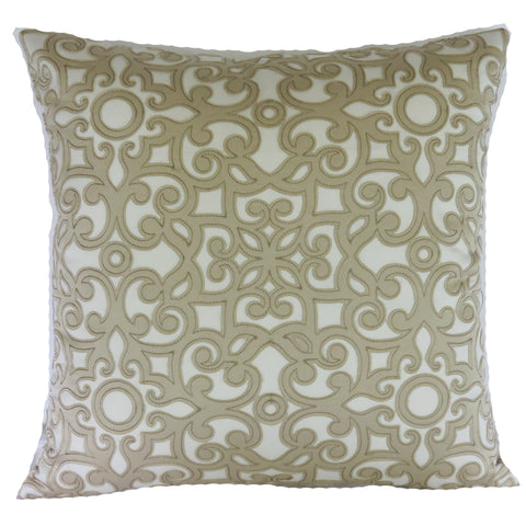 tan white applique medallion pillow cover