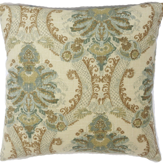 teal and gold damask pillow cover