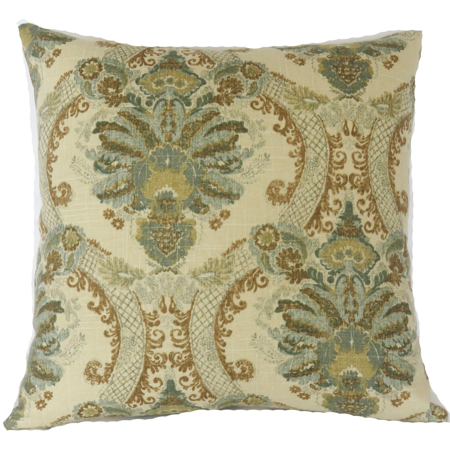 teal and gold damask pillow cover
