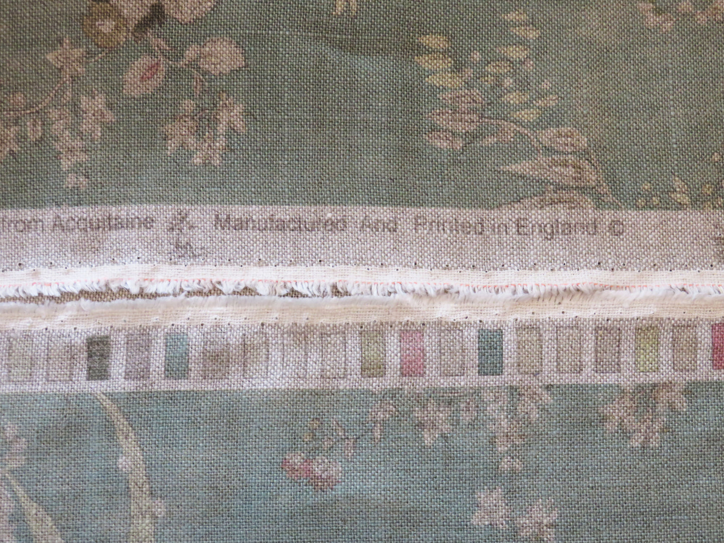 Sea Green Acquitaine Floral Pillow Cover, Teal English Linen Print