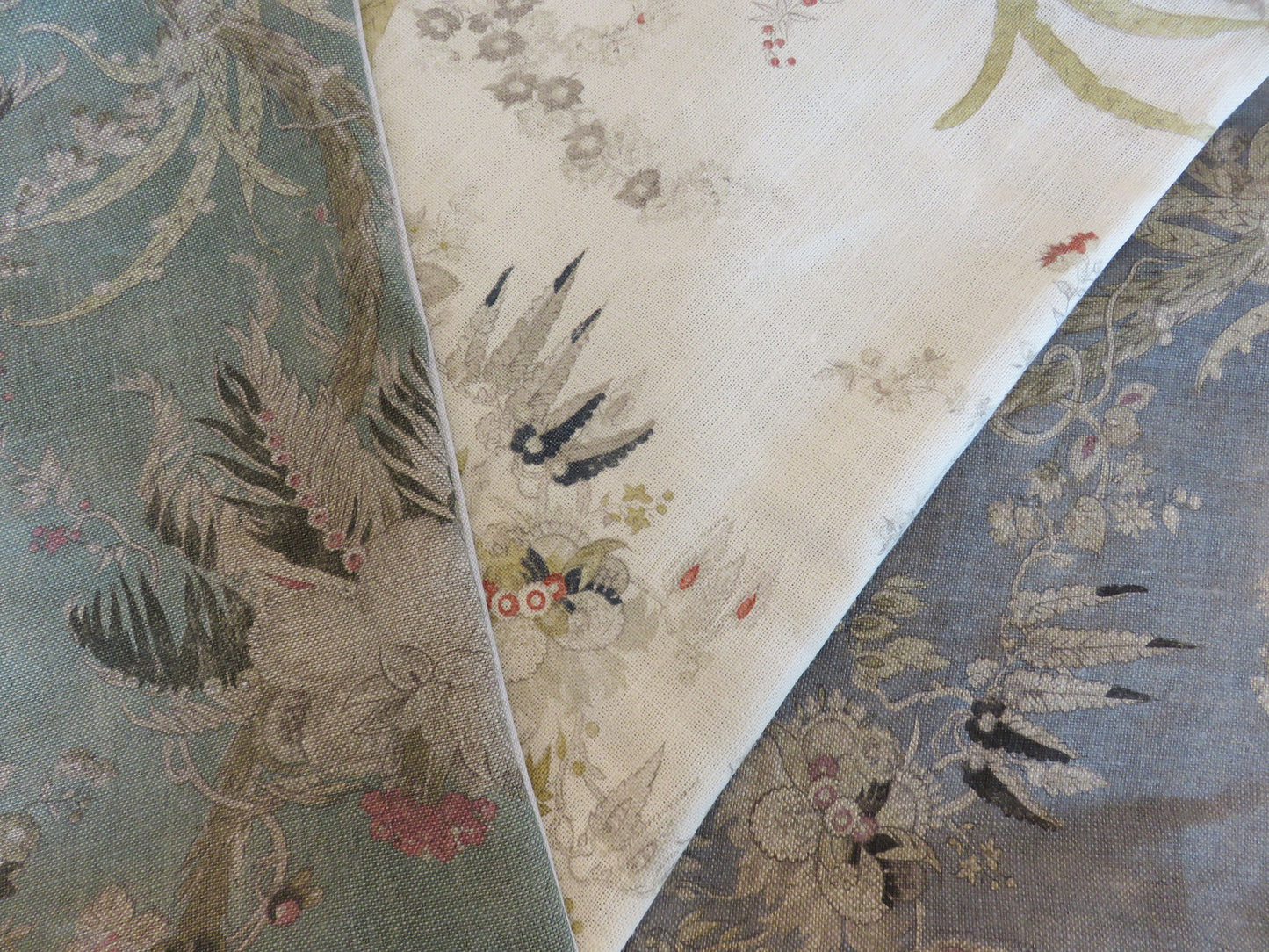 Soft White Acquitaine Floral Pillow Cover, English Linen Print With Indigo, Rose Red