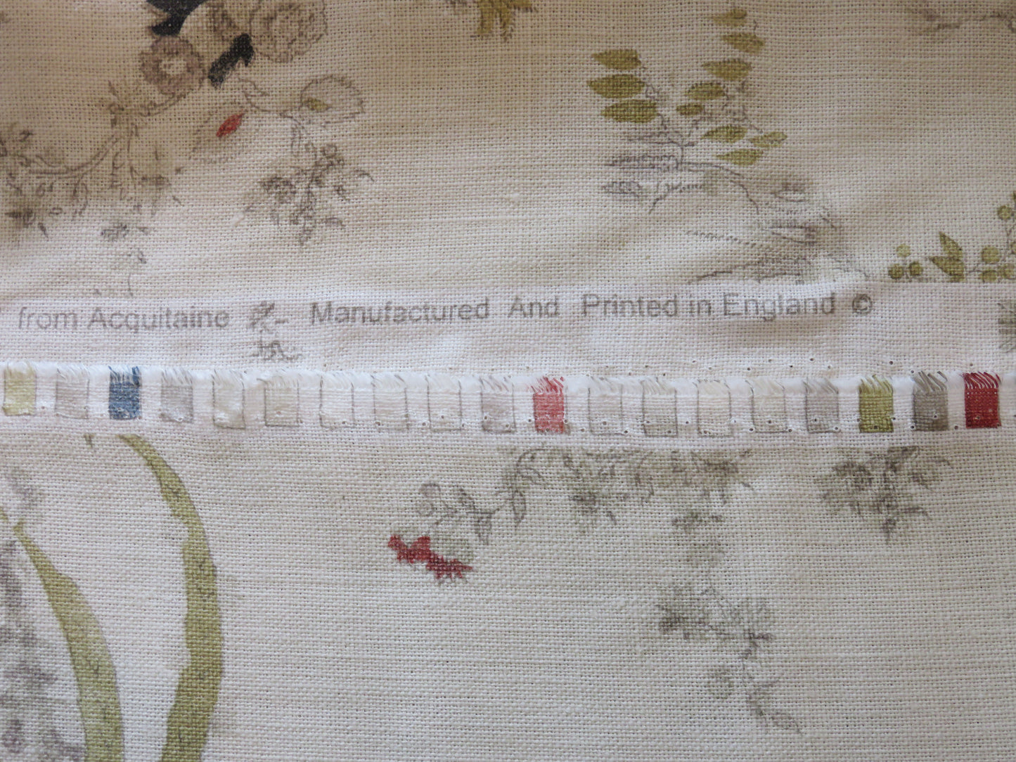 Soft White Acquitaine Floral Pillow Cover, English Linen Print With Indigo, Rose Red