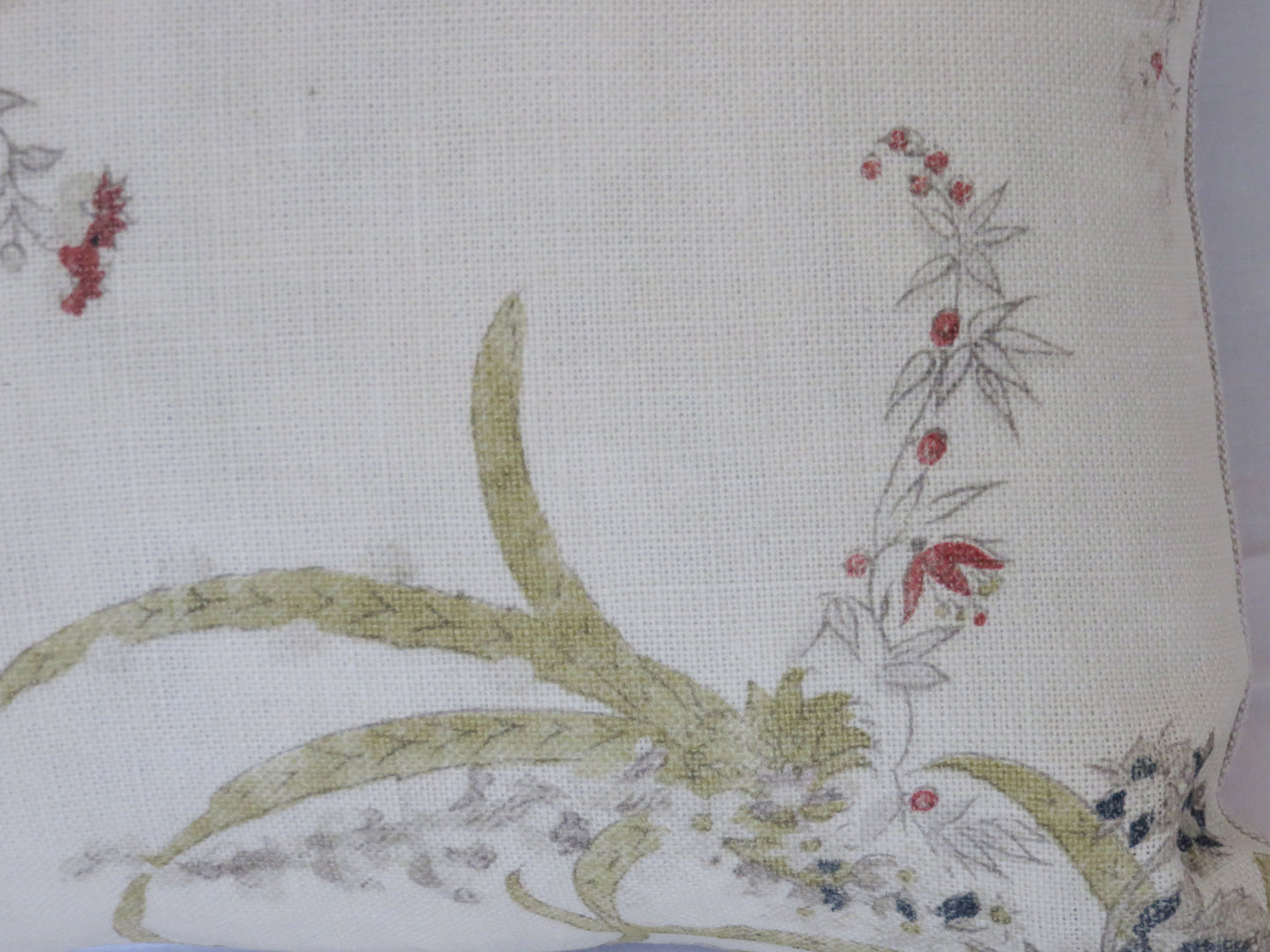 Soft White Acquitaine Floral Pillow Cover, English Linen Print With Indigo, Rose Red