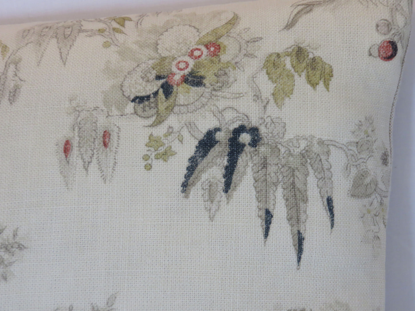 Soft White Acquitaine Floral Pillow Cover, English Linen Print With Indigo, Rose Red