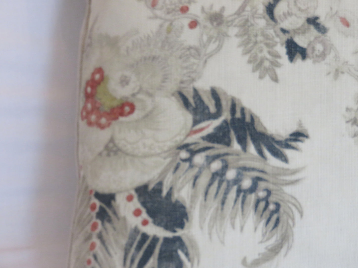 Soft White Acquitaine Floral Pillow Cover, English Linen Print With Indigo, Rose Red