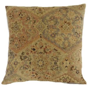 Faded carpet style pillow cover in pale blush, grey, and gold - floral ogee motif