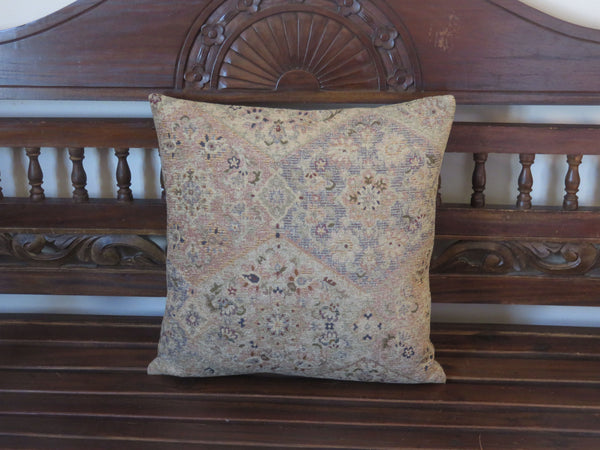 Faded carpet style pillow cover in pale blush, grey, and gold - floral ogee motif