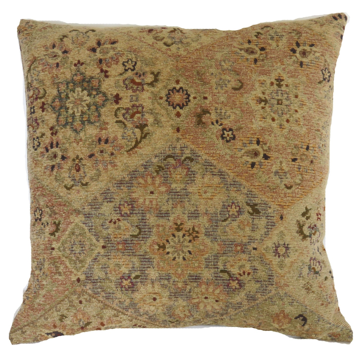 Faded carpet style pillow cover in pale blush, grey, and gold - floral ogee motif