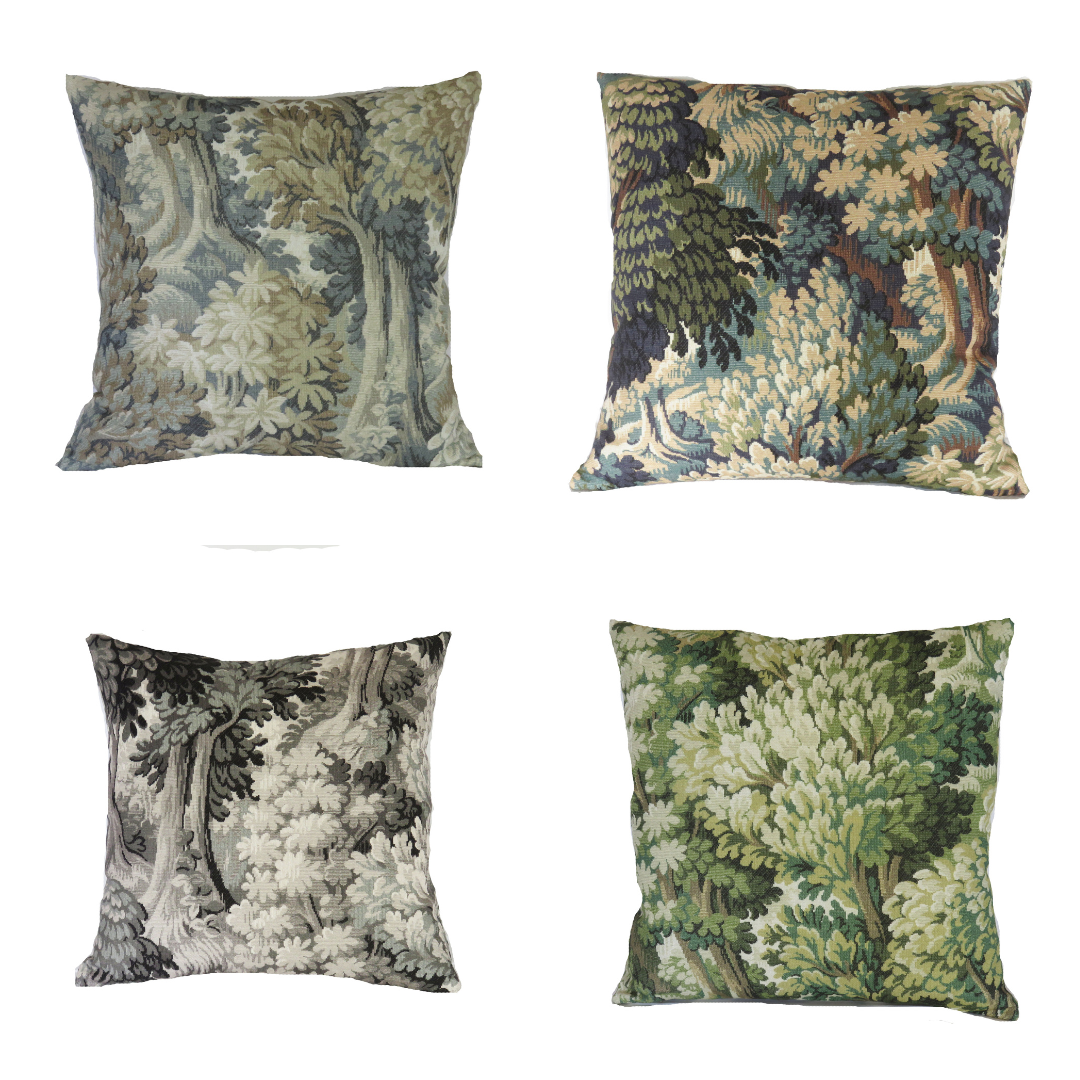 Grey Trees Pillow Cover, Cotton Forest Print of Faded Verdure Tapestry