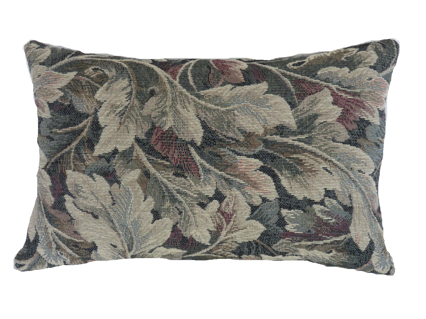 Acanthus Leaf Tapestry Pillow Cover, 11x17 Lumbar, Green and Cream, Vintage look