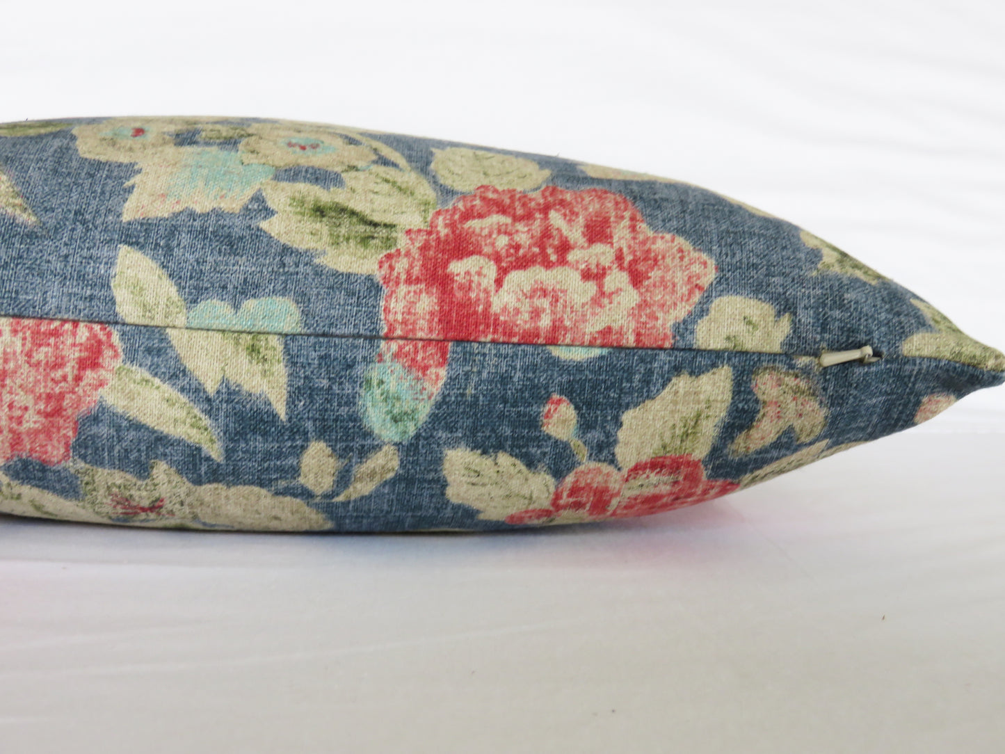 Blue Floral Pillow Cover, Waverly Afterglow in INdigo, with Red and Pink