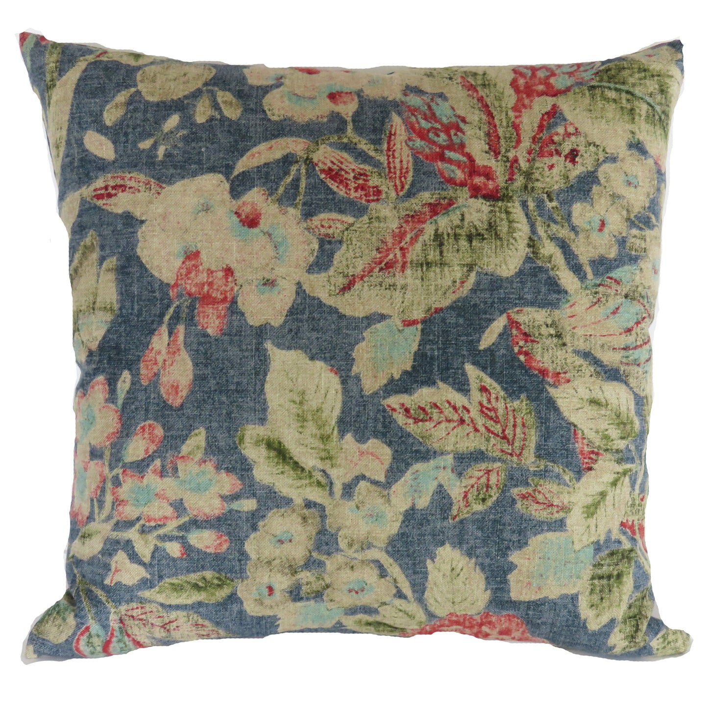 Blue Floral Pillow Cover, Waverly Afterglow in INdigo, with Red and Pink