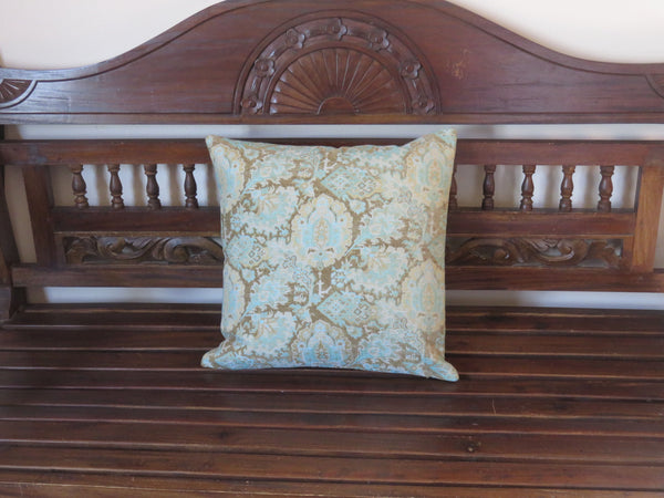 aqua and gold floral medallion pillow cover