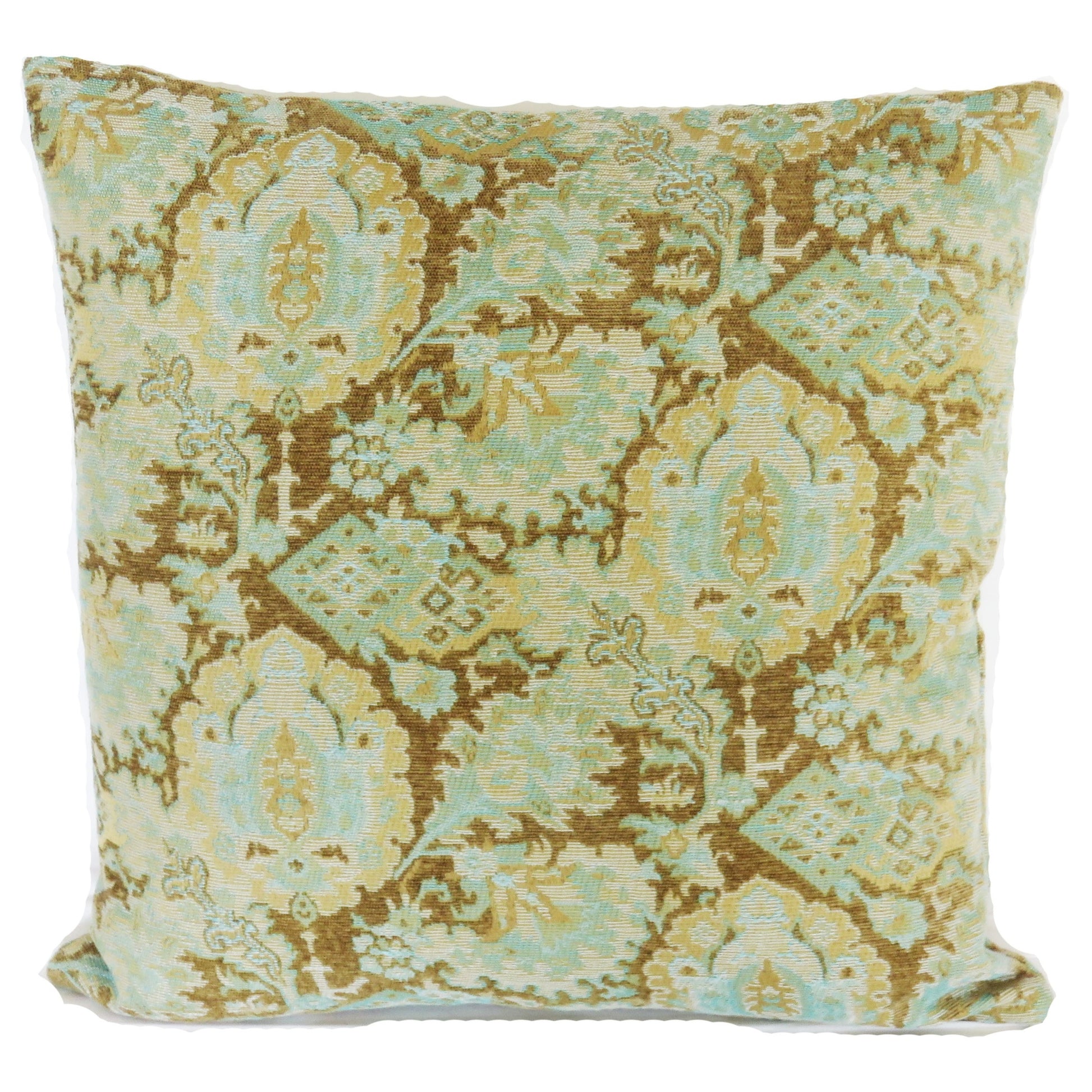 aqua and gold floral medallion pillow cover