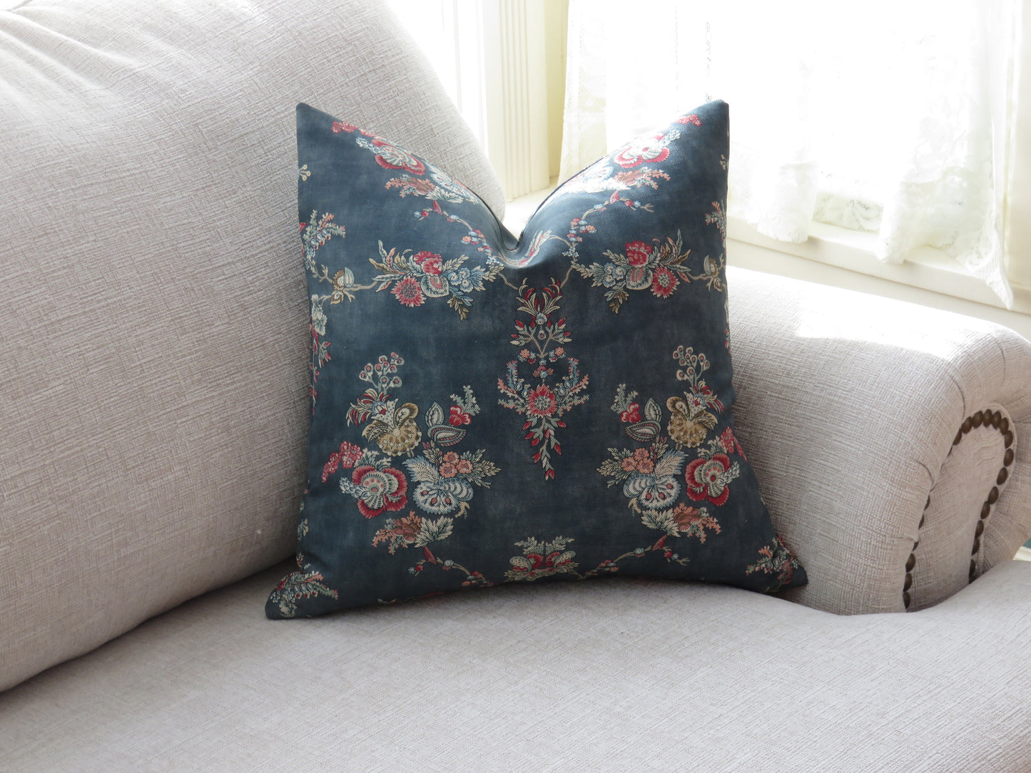 Denim Blue Floral Pillow Cover, Quinton Ballard Fabric