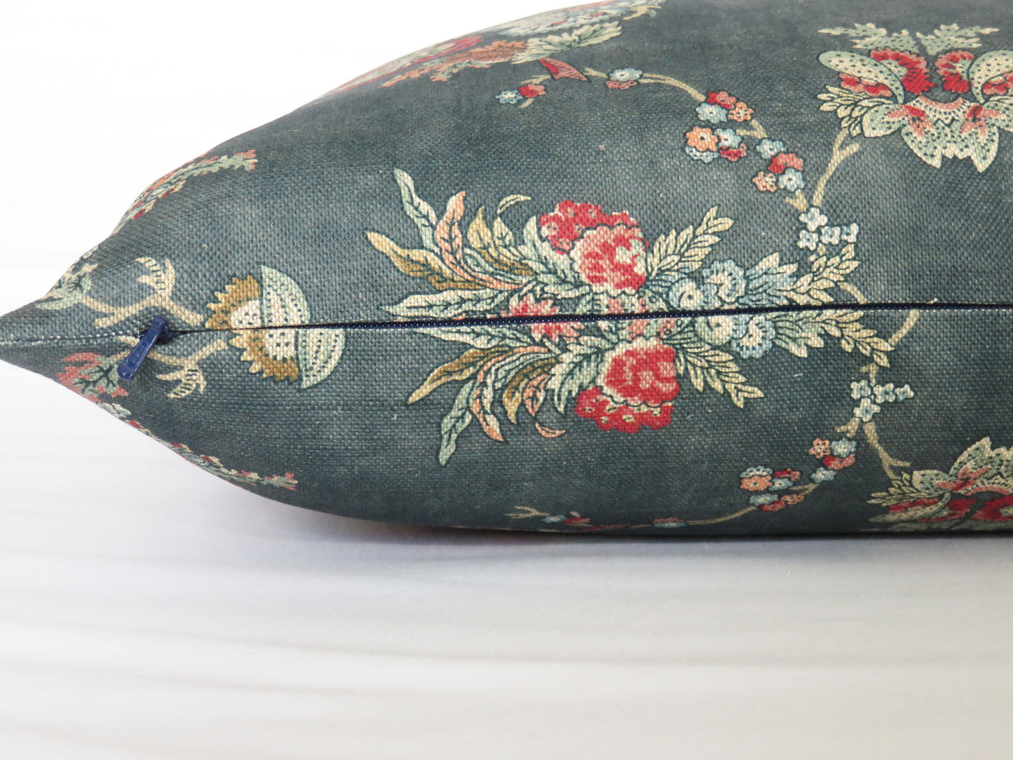 Denim Blue Floral Pillow Cover, Quinton Ballard Fabric