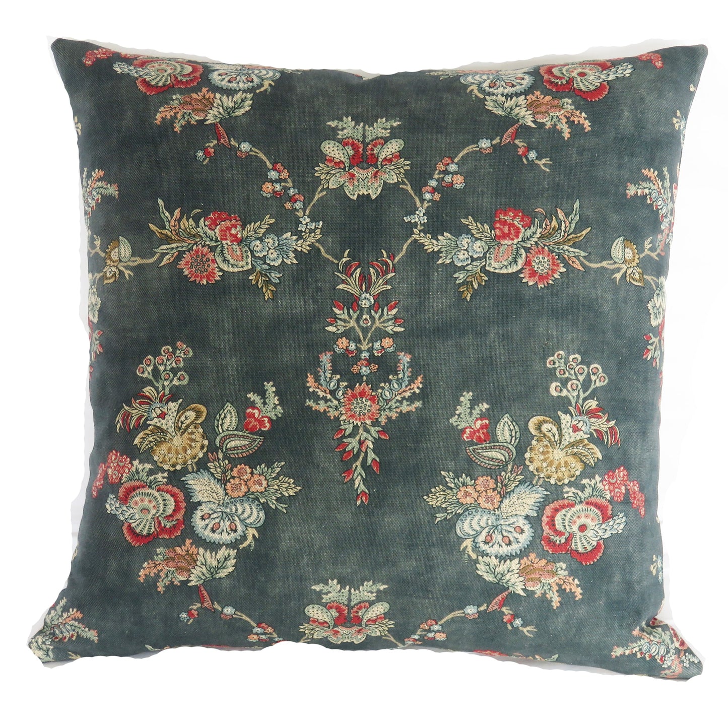 denim blue floral pillow cover in linen Ballard Quinton print