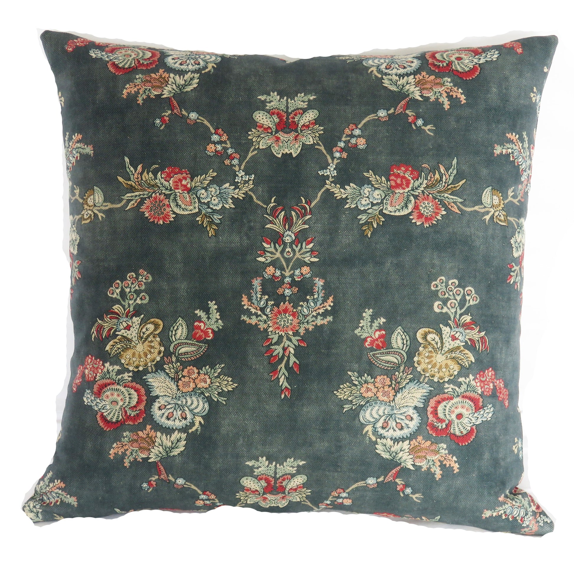 denim blue floral pillow cover in linen Ballard Quinton print