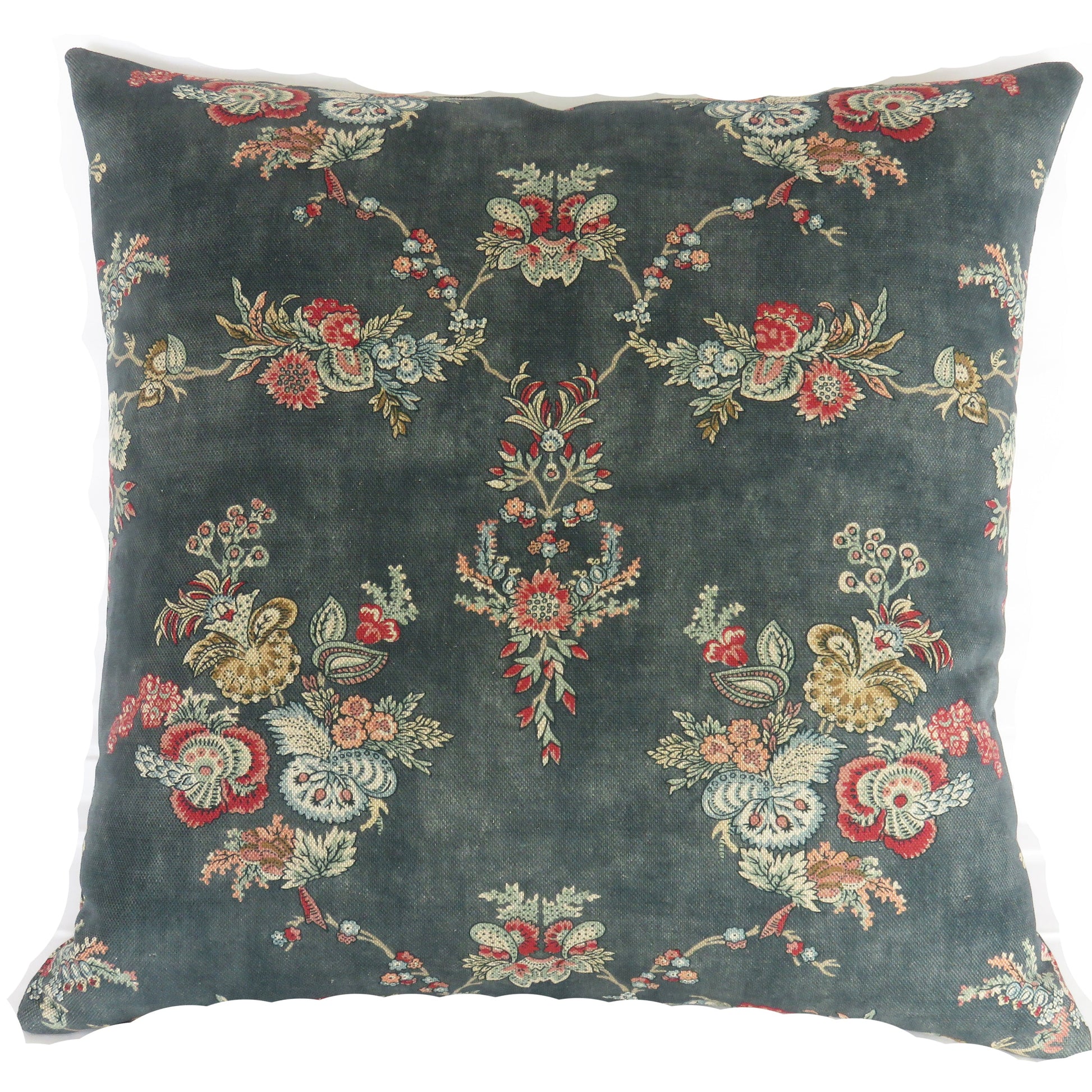 denim blue floral pillow cover in linen Ballard Quinton print