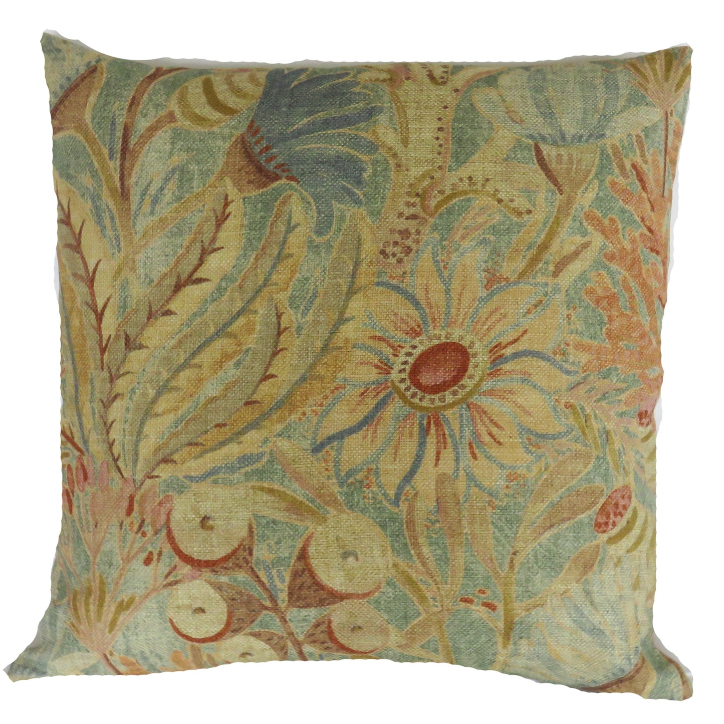 Colorful Fantasy Floral PIllow Cover in Blue, Orange, Gold, Aqua