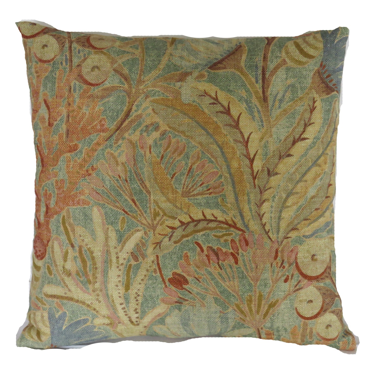 Colorful Fantasy Floral PIllow Cover in Blue, Orange, Gold, Aqua
