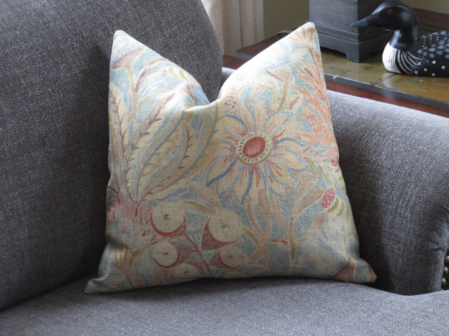 Colorful Fantasy Floral PIllow Cover in Blue, Orange, Gold, Aqua