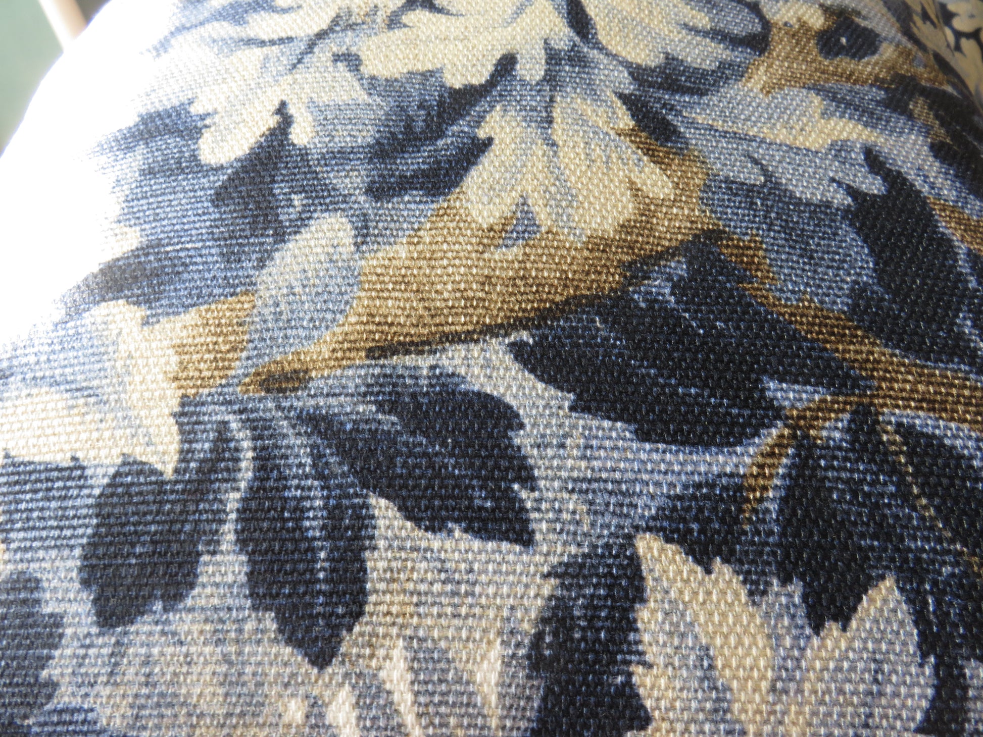 blue oak leaves pillow cover made from high end bois de chene cotton print in Ultramarine