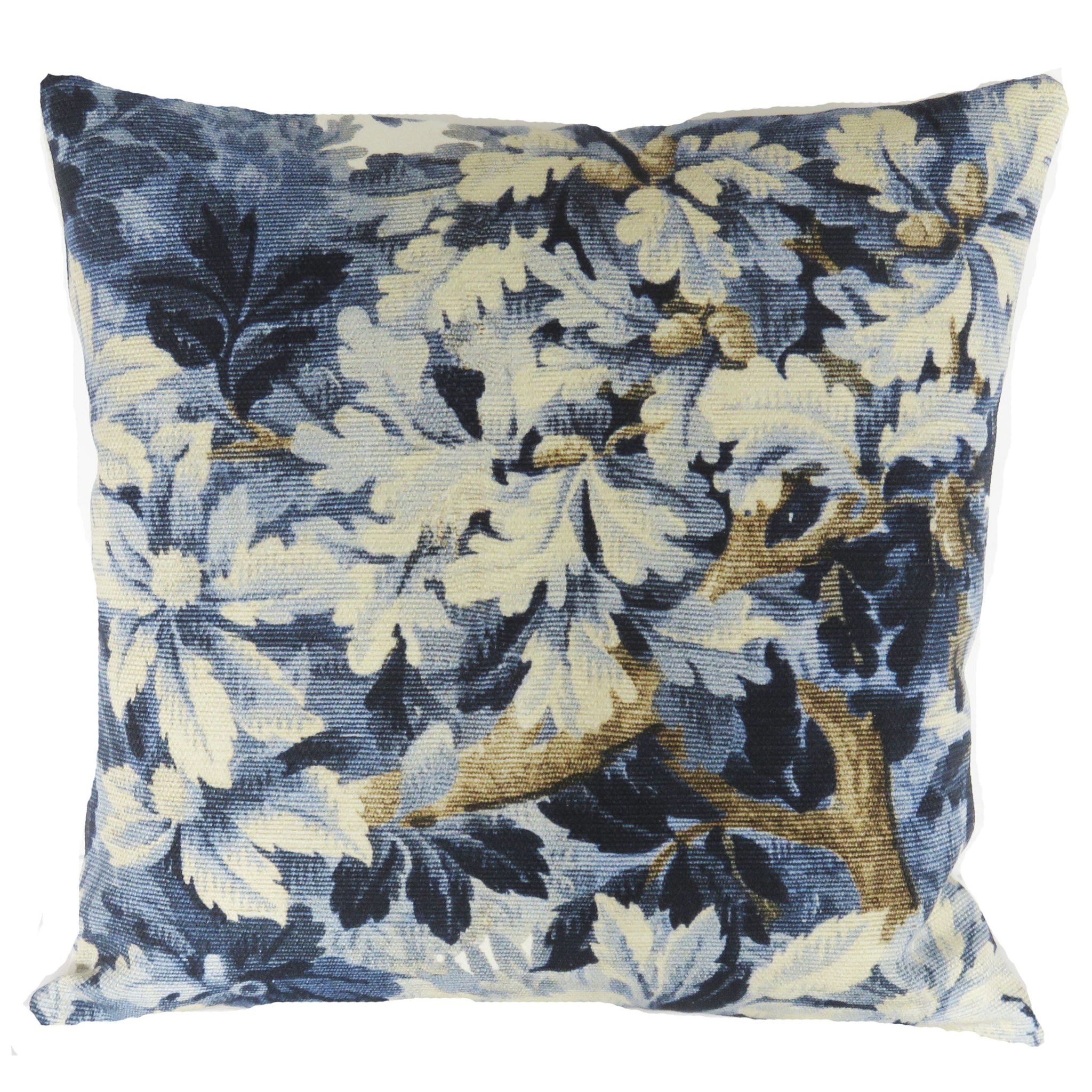 blue oak leaves pillow cover made from high end bois de chene cotton print in Ultramarine