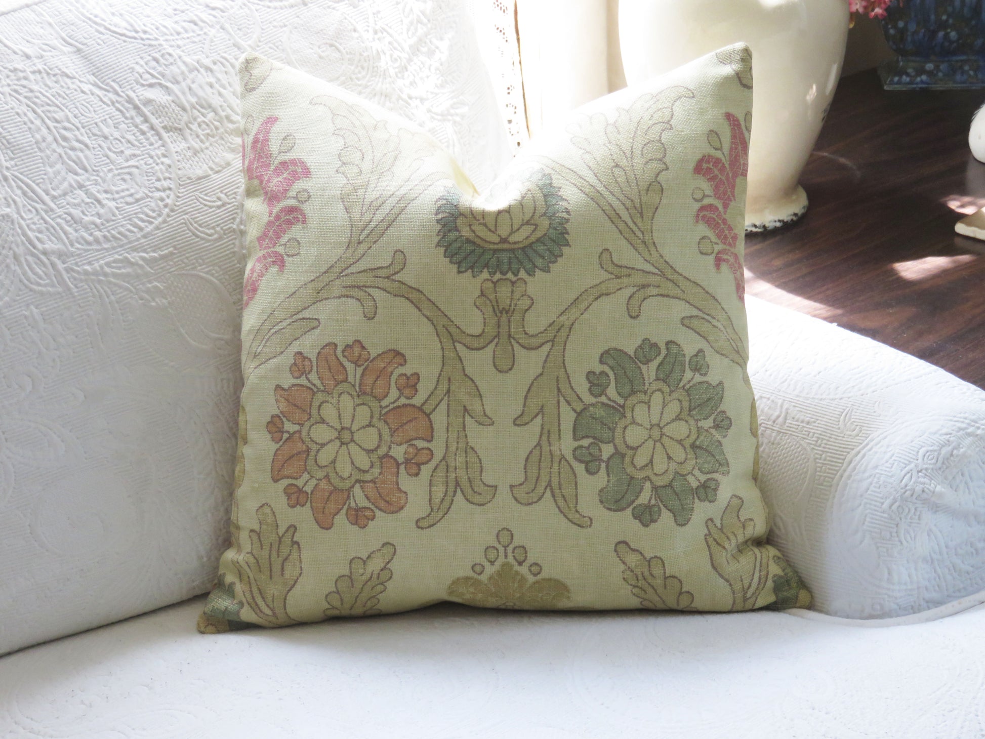 parchment floral pillow cover made from thibaut buccini