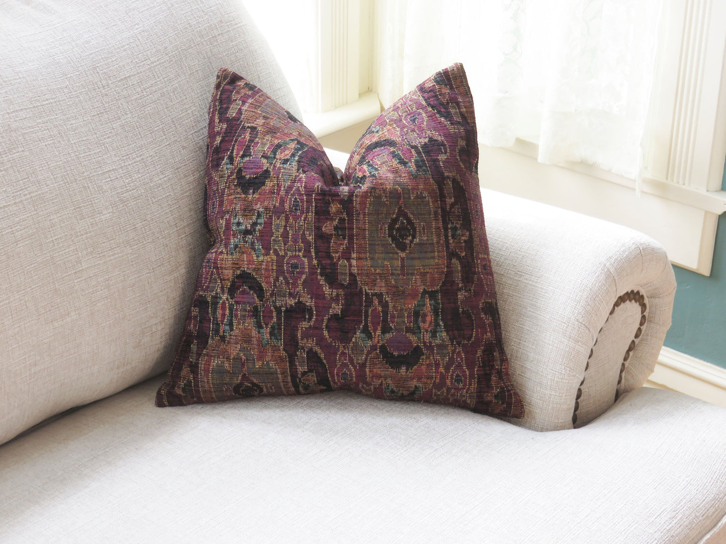 Deep burgundy ikat pillow cover