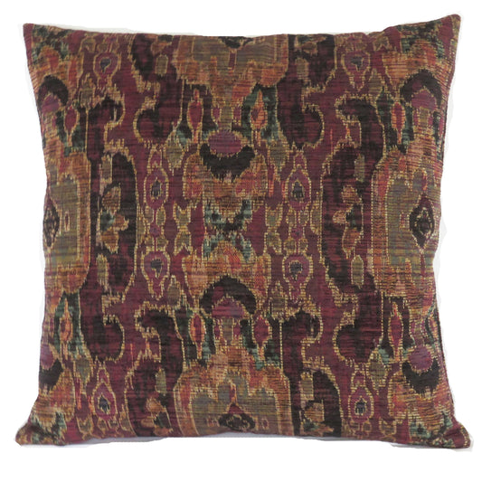 Deep burgundy ikat pillow cover