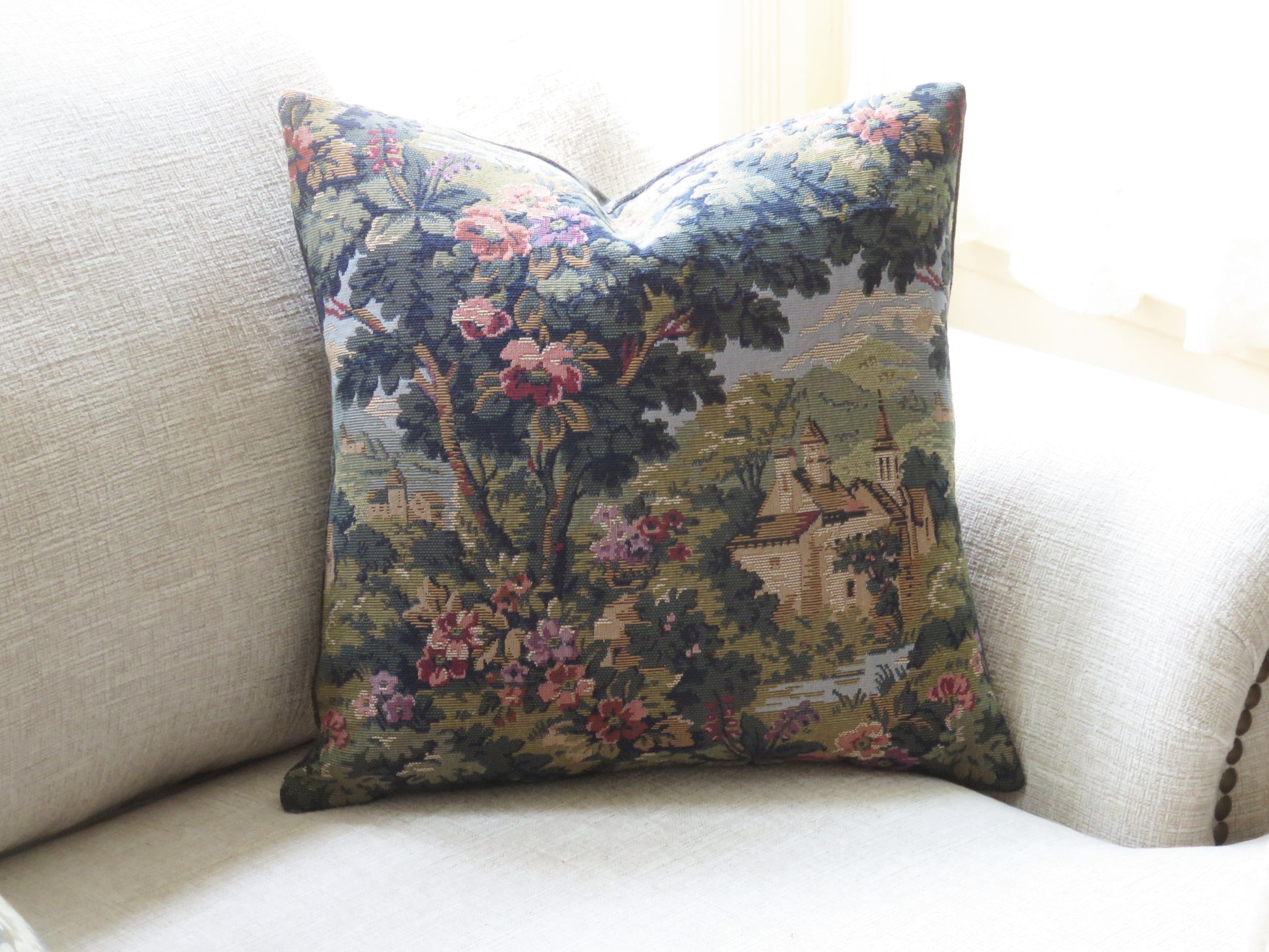 chateau verdure tapestry pillow cover 