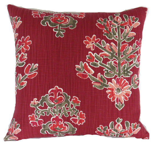 Cranberry Red Floral Medallion PIllow Cover, Lacefield Clara in Ruby