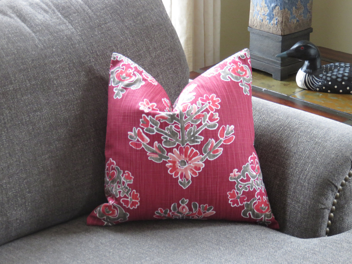 Cranberry Red Floral Medallion PIllow Cover, Lacefield Clara in Ruby