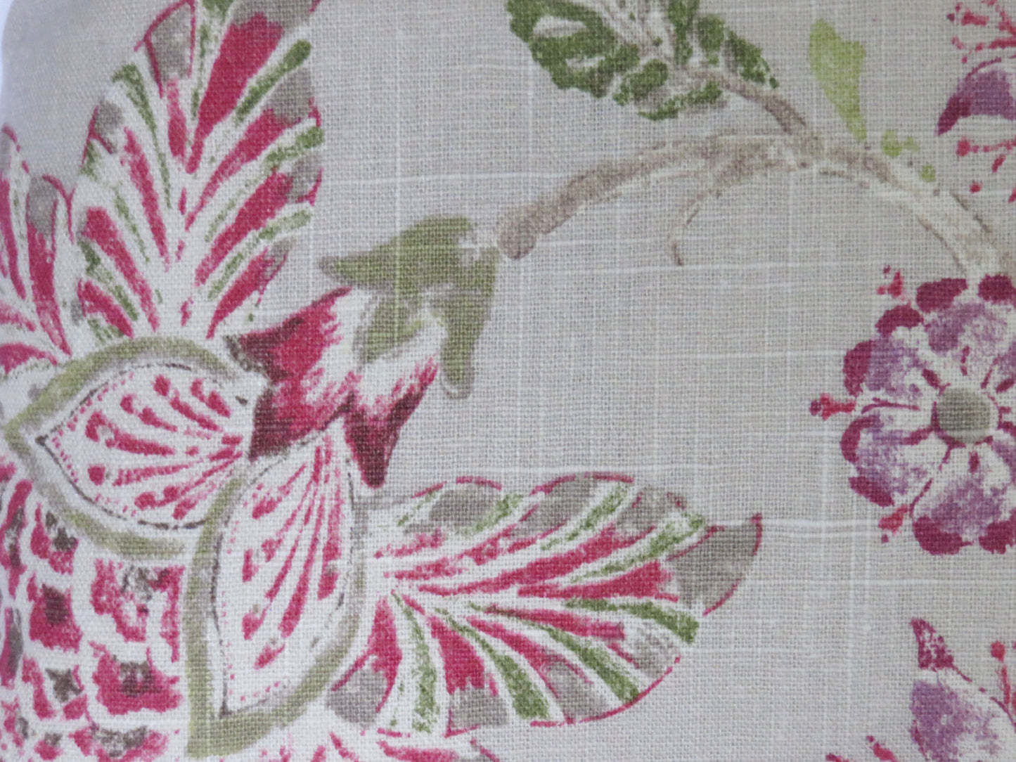 beige and pink linen floral pillow cover made from P kaufmann retreat fabric in clover