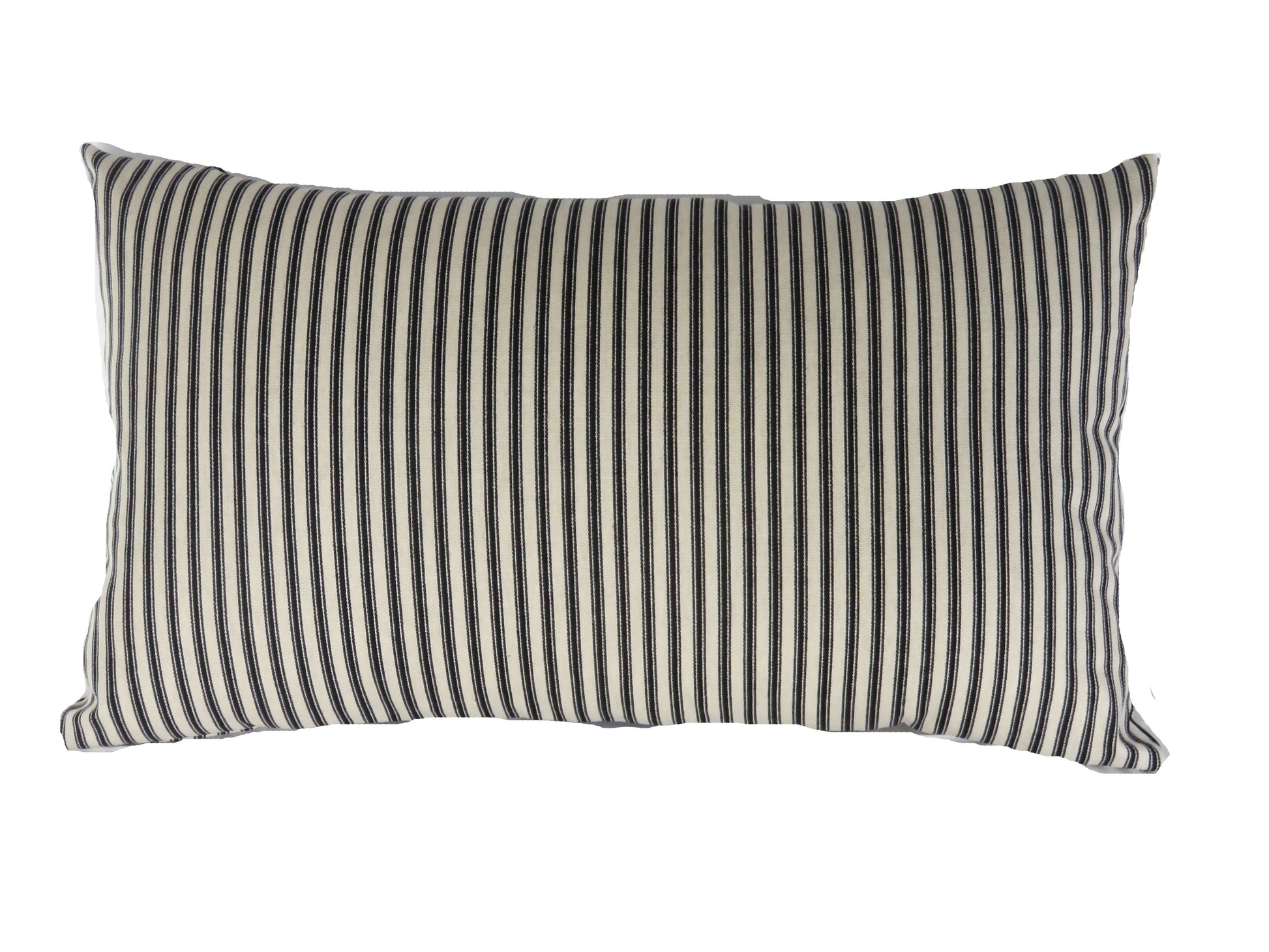 country house toile lumbar pillow cover in soft white and black, with coordinating ticking stripe